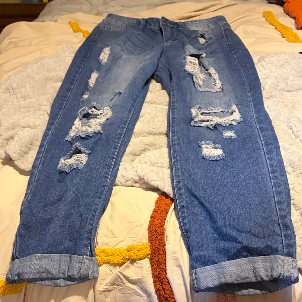 Distressed Blue Jeans